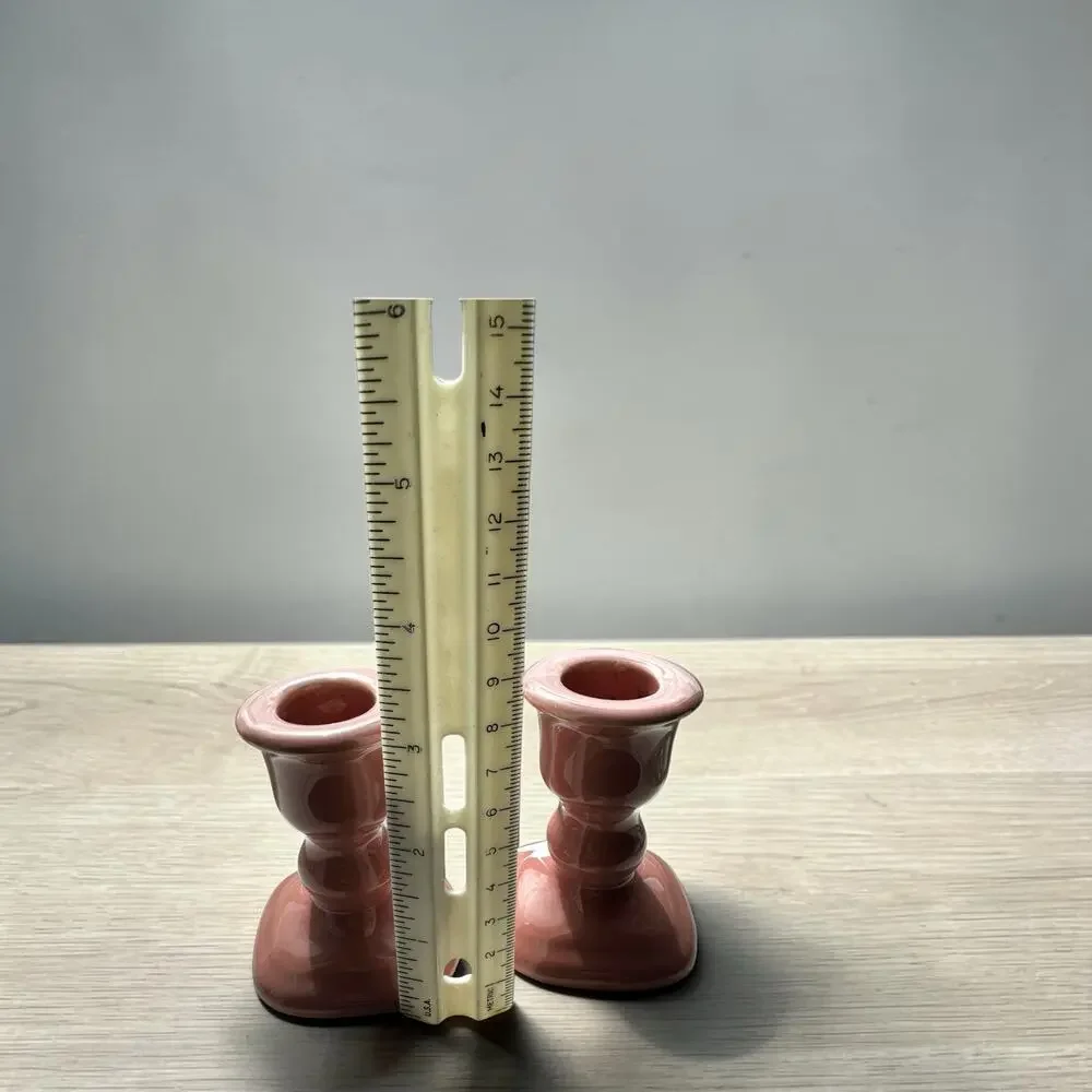 Vintage 1980s Dusty Rose Mauve Ceramic Taper Candlestick Holder Small 3.5”